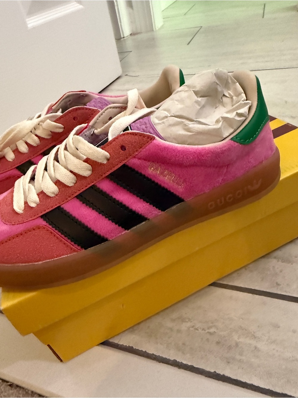 adidas Pink and Black Gazelle Sneakers with Green Heel Tab | US size 7 - Picture 8 of 15